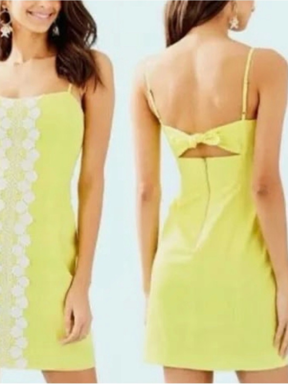 Lily Pulitzer Yellow Spaghetti Strap Lace-Trim Mini Dress